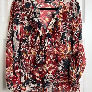 Tribal Multicolor Floral Ruffle Front Blouse
